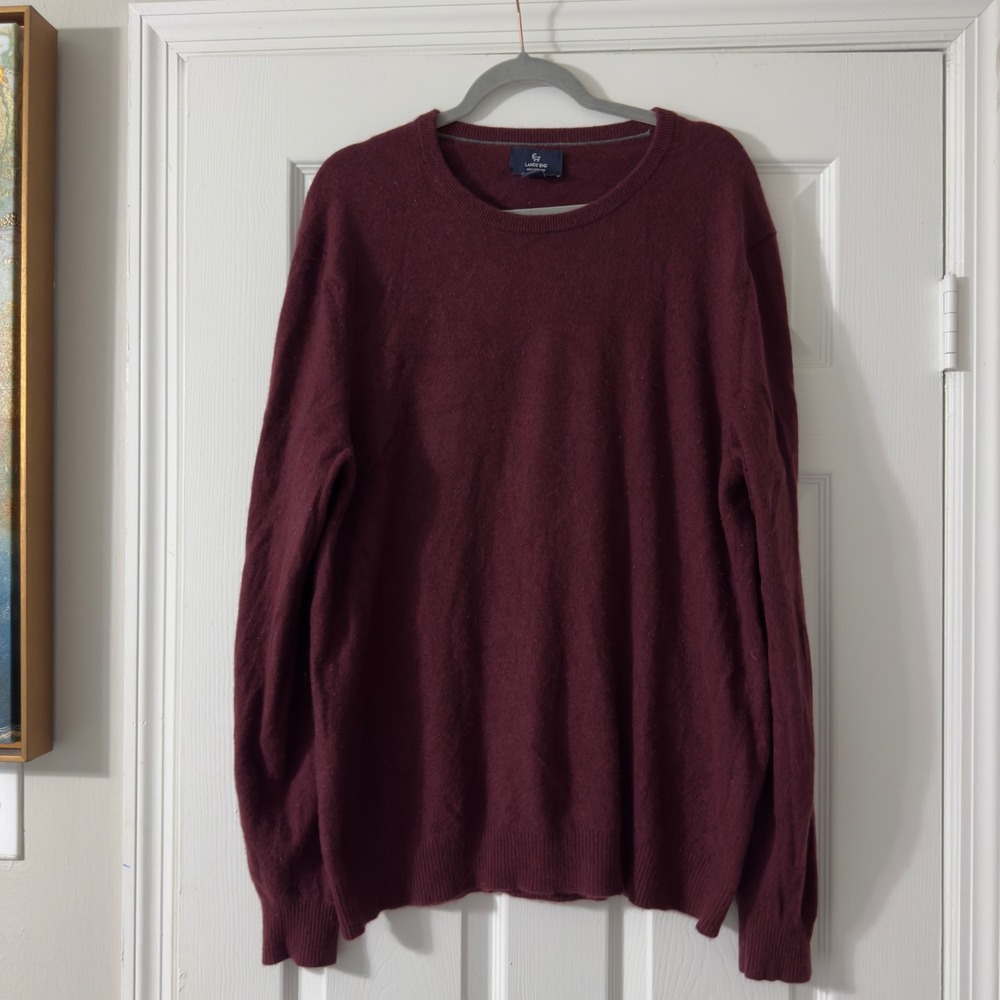 Lands' End Men's 100% Cashmere Crewneck Sweater Burgundy XL Tall